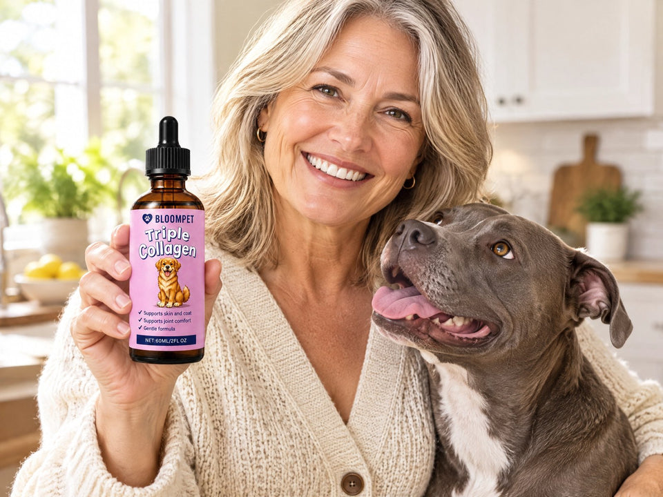 Owner with her dog and Bloom Triple Collagen