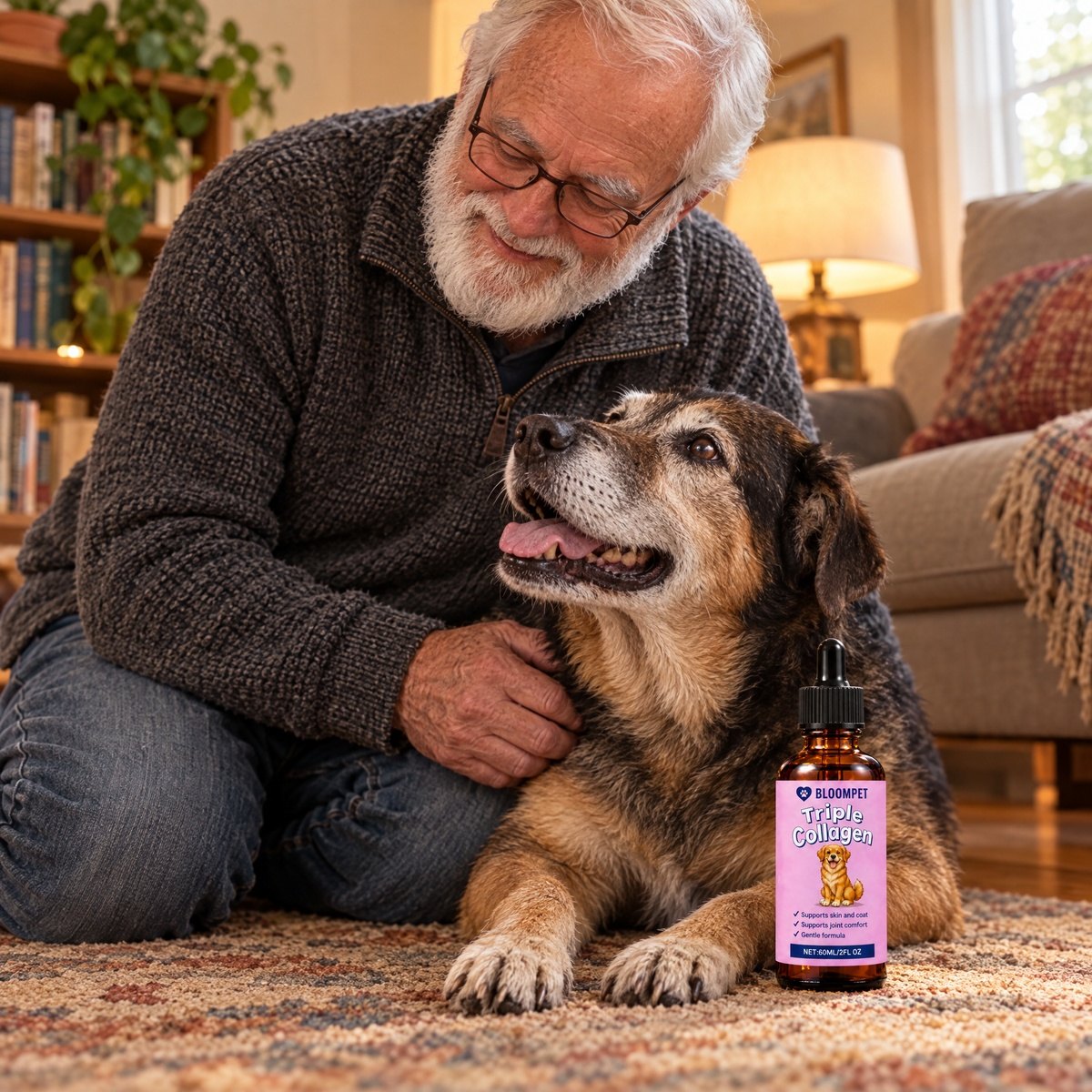 An owner with his senior dog