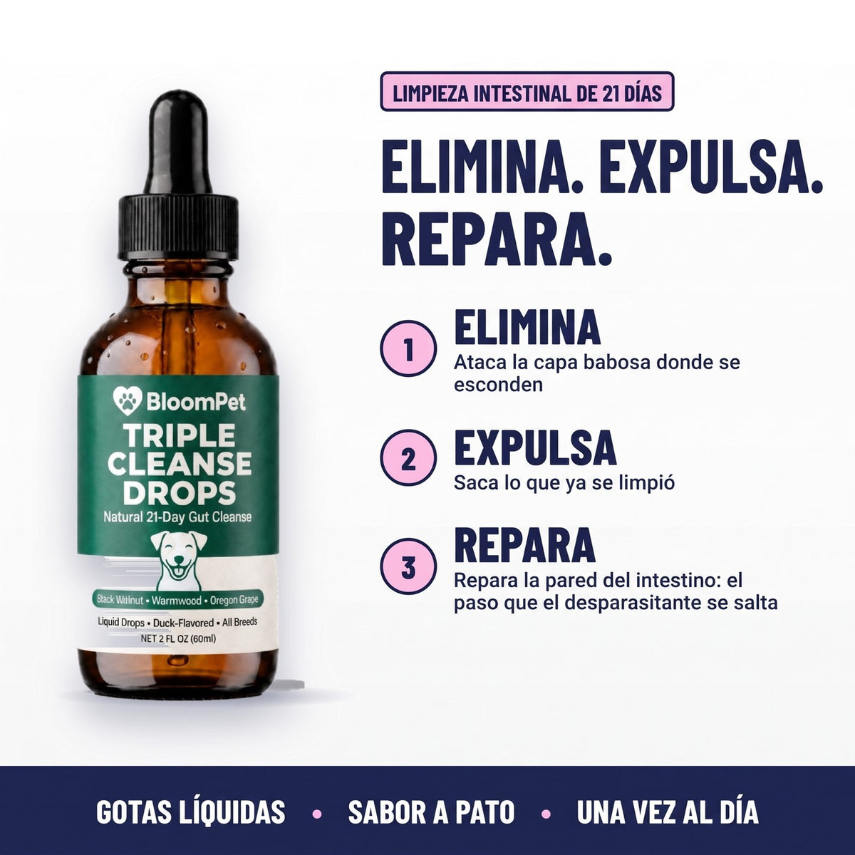 Limpieza Triple de Parásitos BloomPet: elimina, expulsa, repara