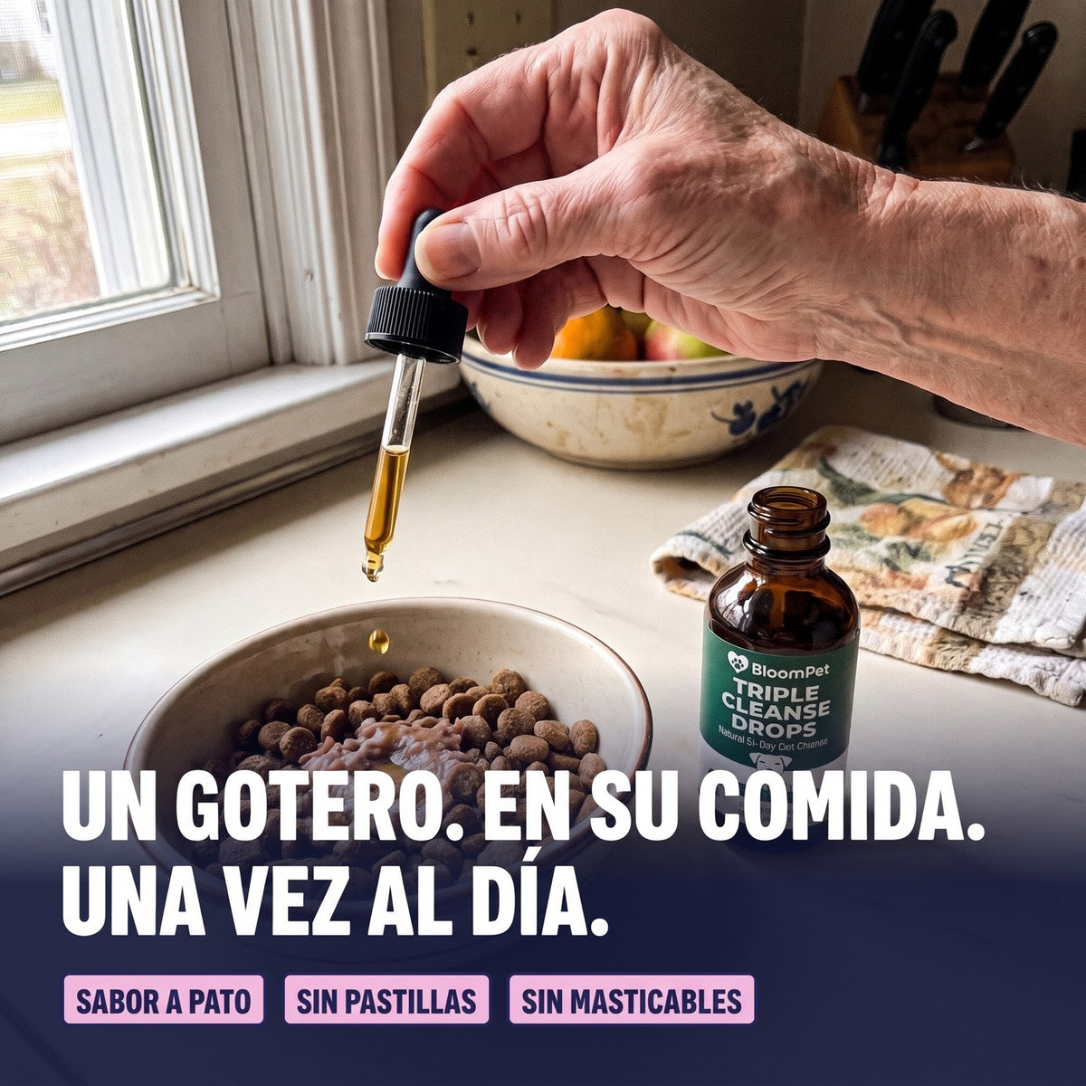 Un gotero en su comida, una vez al día